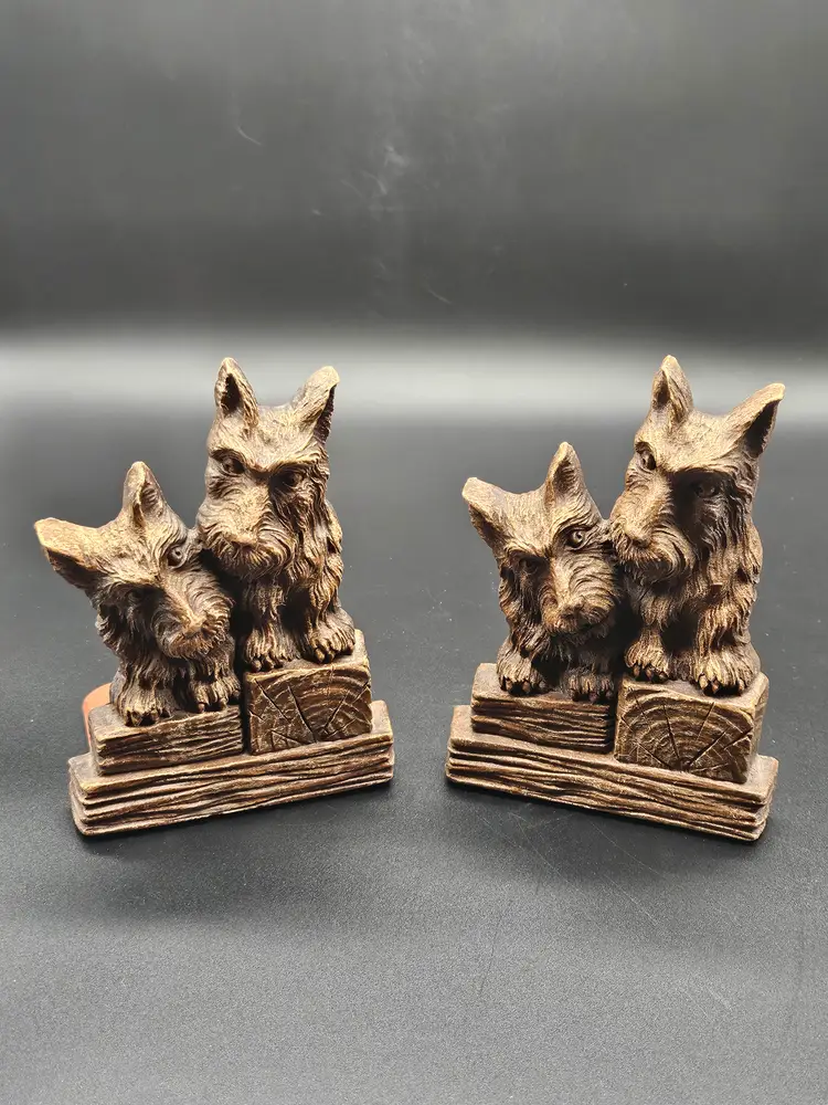 Vintage Ornawood Brown Scottie Dog Bookends Made in USA 6" H Pair Set of 2 MCM