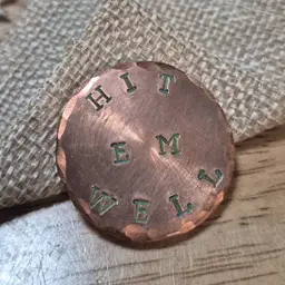 Golf Ball Marker - 1.25 inch diameter - Hit 'em well - Green - copper