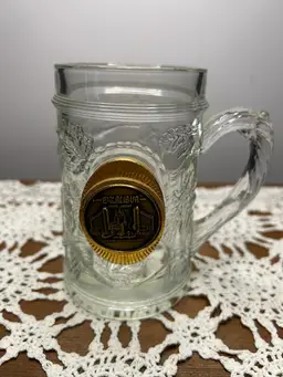 Embossed Clear Glass Beer Mug From Excalibur Hotel Casino With Emblem
@5” Tall