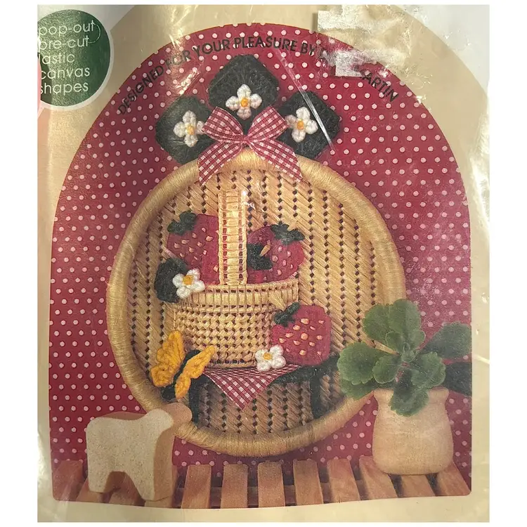 Vintage Canvas Capers Strawberry Ring Craft Kit New Old Stock Cottagecore Twee
