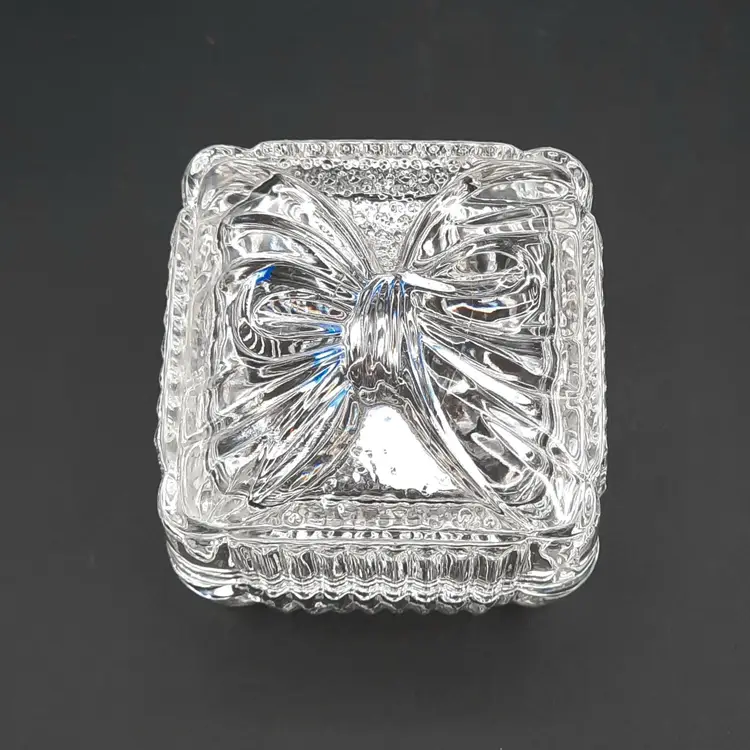 Crystal Clear Industries Square Bow Lidded Trinket Box 24% Lead Crystal Yugoslavia