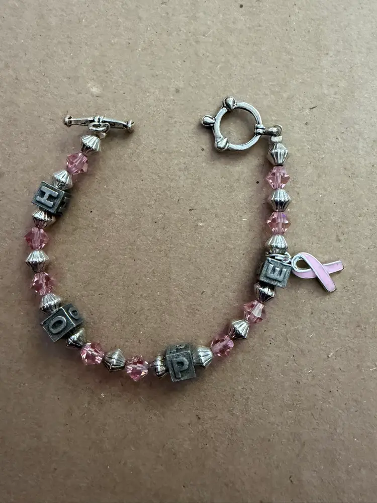 Breast Care Awareness Bracelet Pink And Silver Tone