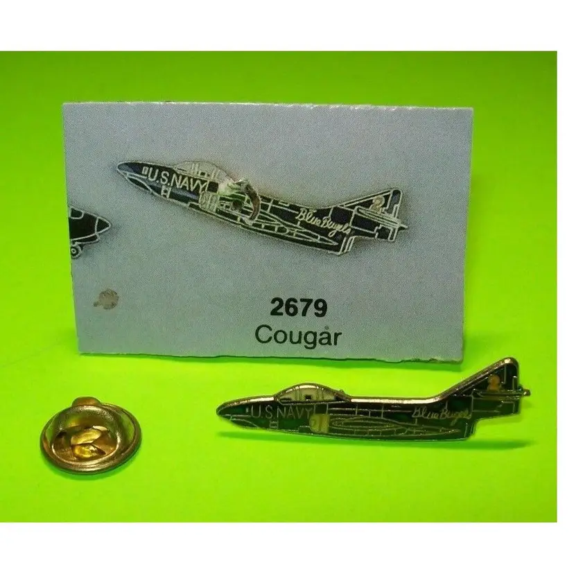 Cougar Blue Bugles Angels Enamel Badge Pinback Airplane US Navy Jet Plane 2679