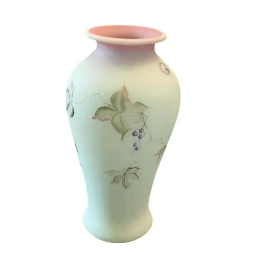 Fenton Berry And Button Lotus Mist Burmese Vase HP By Donna Robinson 9 1/2” X 5 1/2”