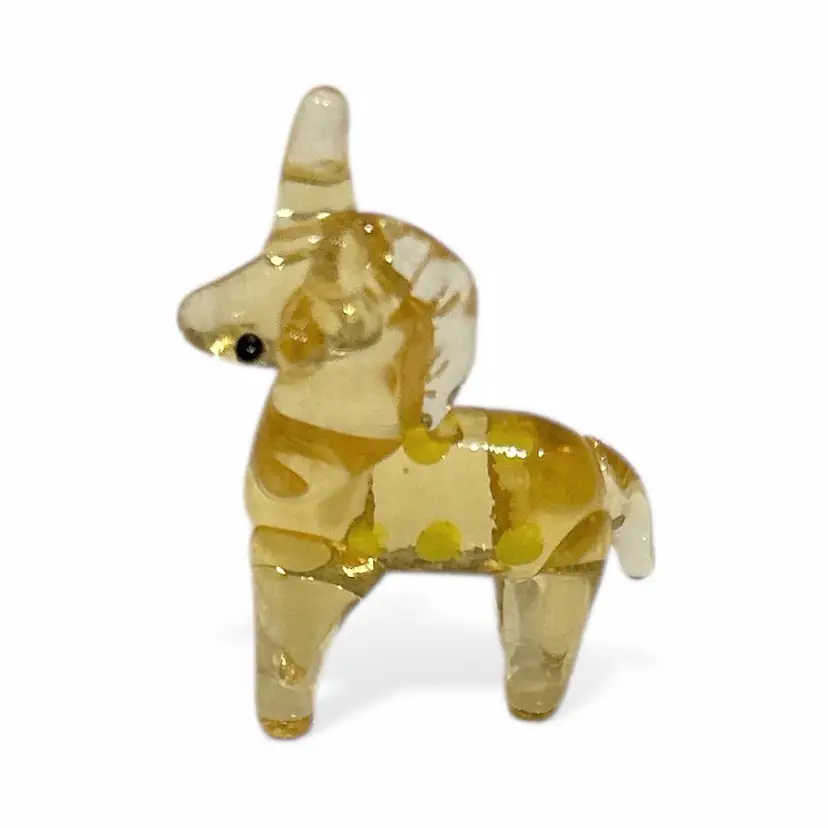 Mini Handblown Art Glass Reindeer Figurine With Christmas Stocking