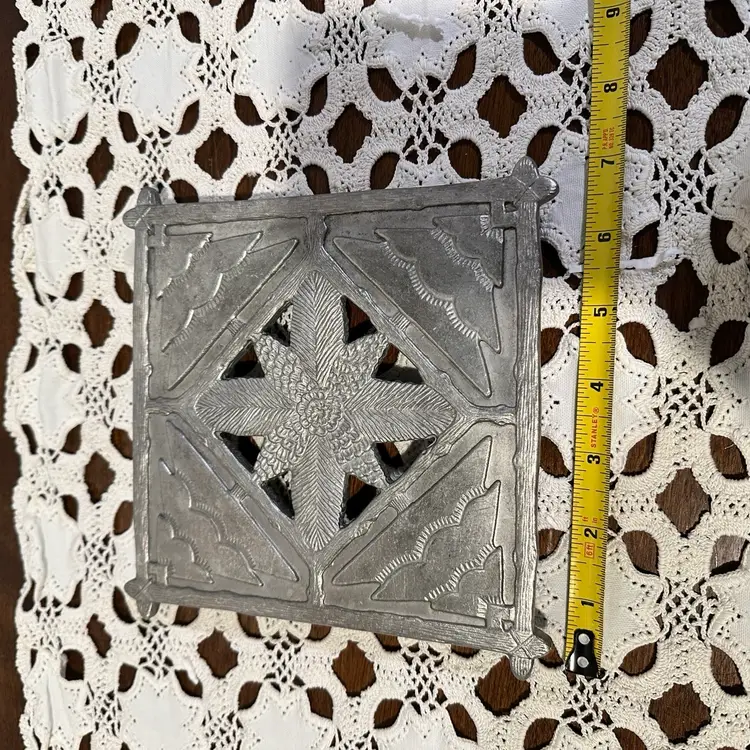 Hallmark Silver Colored Metal Christmas Tree & Rustic Pine Cones Trivet 7x7in.