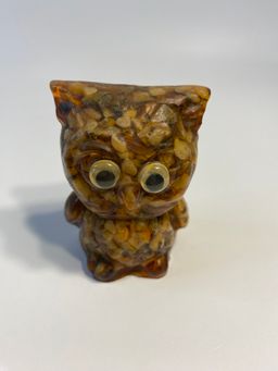 Petrified Wood & Resin “Vomit Art” Owl  3”