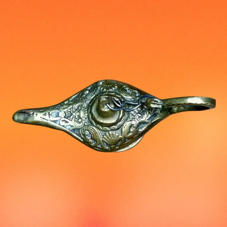 4” Vintage Small Ornate Brass Egyptian Genie Lamp Souvenir, Egyptian Revival