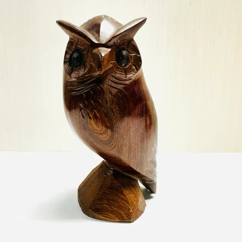 Vintage Ironwood Owl Sculpture Figurine Hand Carved