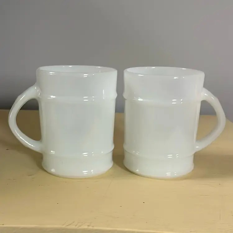 Vintage 2  Fire King  Milk Glass Barrel Mugs
