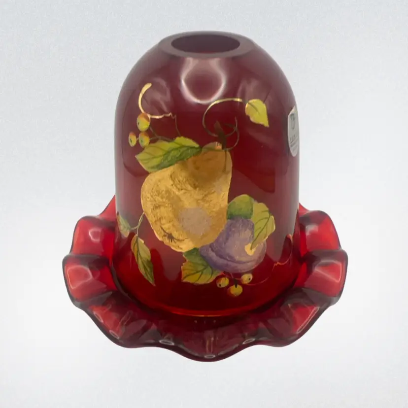 Fenton Ruby Red Glass Hand Painted Fairy Lamp, 6” Tall x 5” Wide