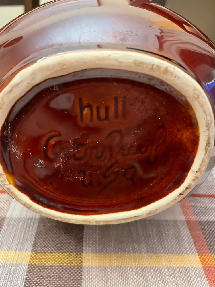 Vintage Hull Large Brown Drop Glaze Ball Pitcher