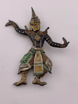 Vintage Siam Dancer Brooch Sterling Enamel
