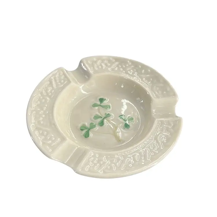 #01 4 1/4 Inch Porcelain 
Green Clover Trinket Dish Ashtray
By The Belleek