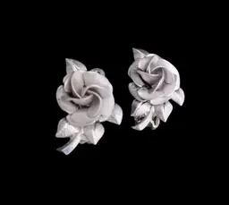 Vintage Rolyn R Inc Sterling Silver Clip On Earrings Brushed Rose Romantic