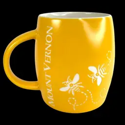 Bee 🐝 Yellow Ceramic Mount Vernon Coffee/ Tea Mug. Surface Is Engraved With The Bees & Buzzing Trails.