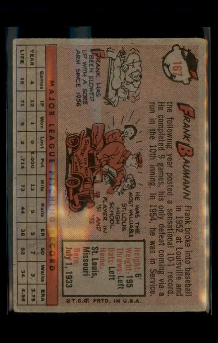 1958 Topps #167 Frank Baumann - (pk4) - Boston Red Sox