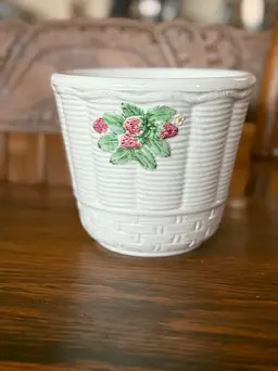 Vintage Classico Italy Strawberry Planter | Basket Weave Ceramic Pot | Cottagecore Farmhouse Kitchen Decor