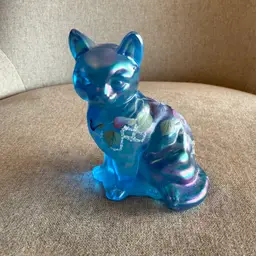 Fenton Blue Hand Painted Cat Signed D. Terrell