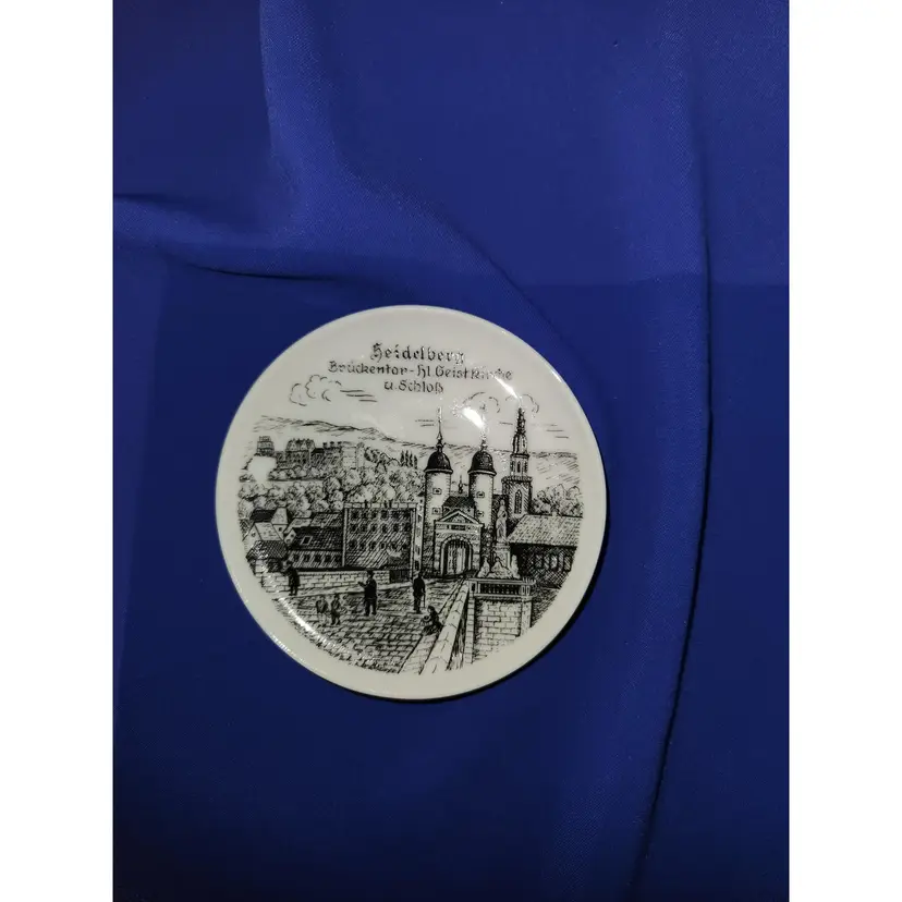 Porzella Heidelberg Bruckentor Church of the Holy Spirit Souvenir Mini Plate