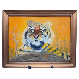 Original Oil Painting "Regal Tiger" Thelma Allison Framed on Canvas 10.5 x 13.5