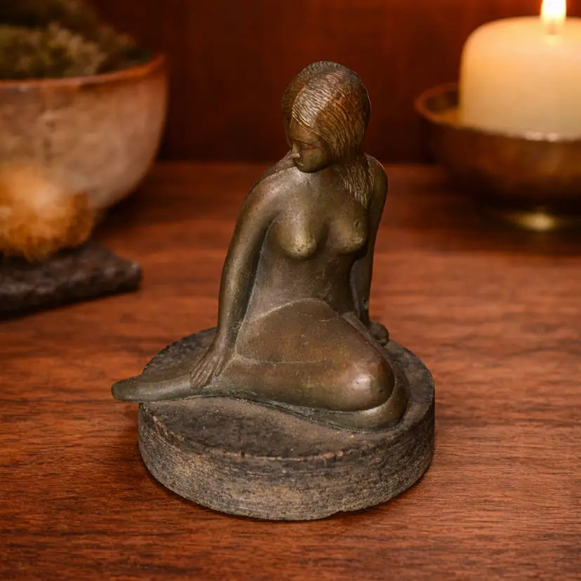 1960s Copenhagen Bronze Mermaid Denmark Scandinavian Midcentury 4” Statue