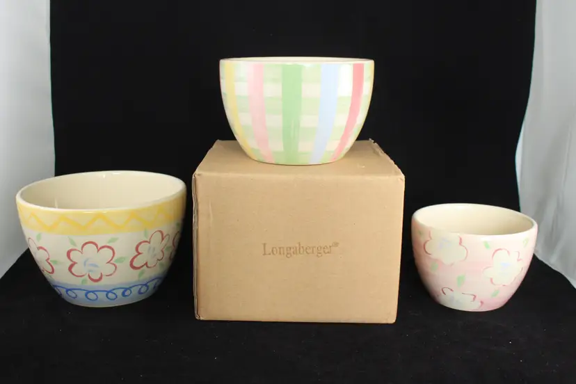 Set of 3 Longaberger Pottery Easter Nested Bowls - New in Box