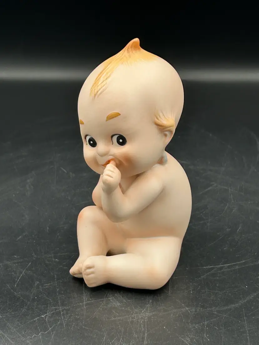 Vintage Lefton Kewpie Bisque, Porcelain Baby Sucking Thumb Figurine