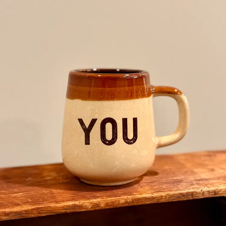 Vintage “YOU” brown Stoneware Mug With Crazing
