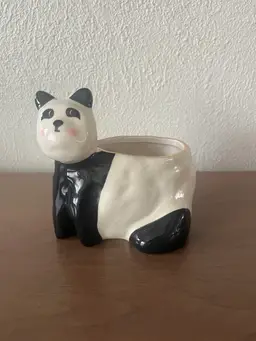 Anthropologie Planter Pot Panda Bear Gail CC Ceramics Black White Gold Retired
