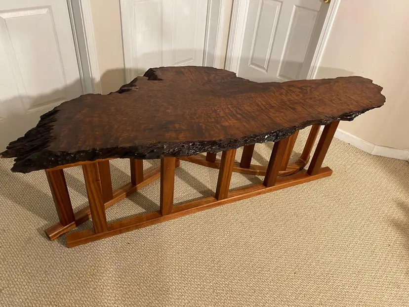 Ancient Redwood Burl patio table 80"L x 30-15W" x 24"H