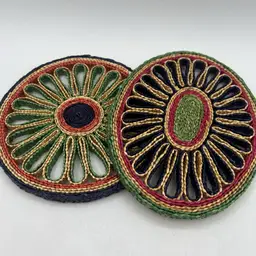Set 2 Vintage Rattan Woven Trivets Boho Wall Decor Glowers Colorful 8"
