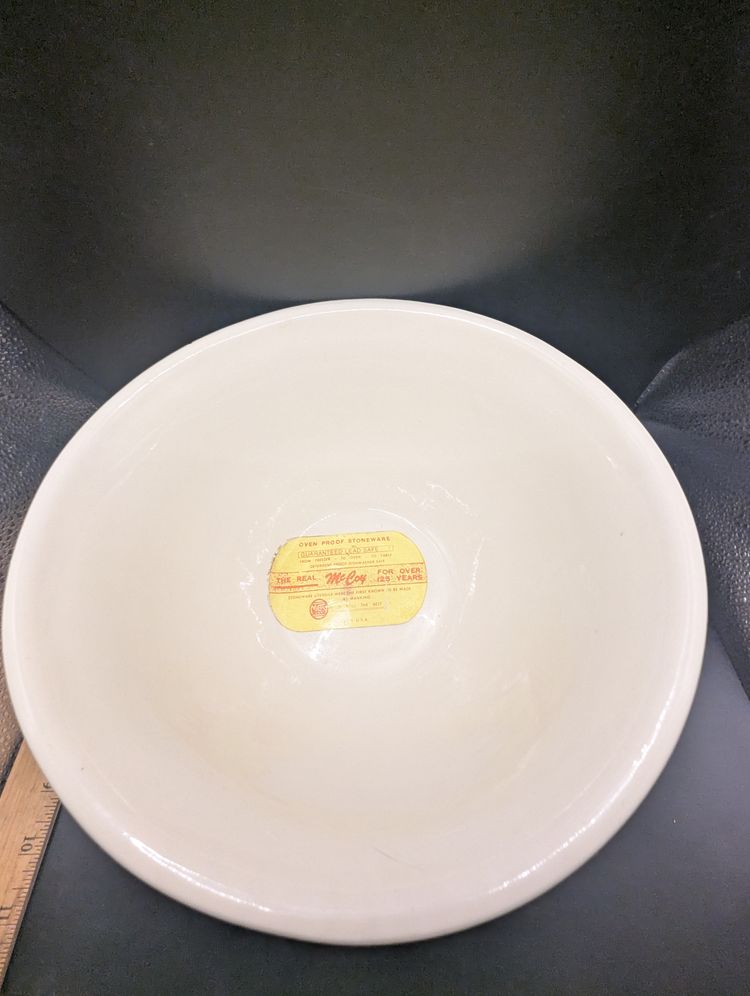 Vintage McCoy Stonecraft Mixing Bowl 10" With Pink and Blue Stripes New With Original Tag.