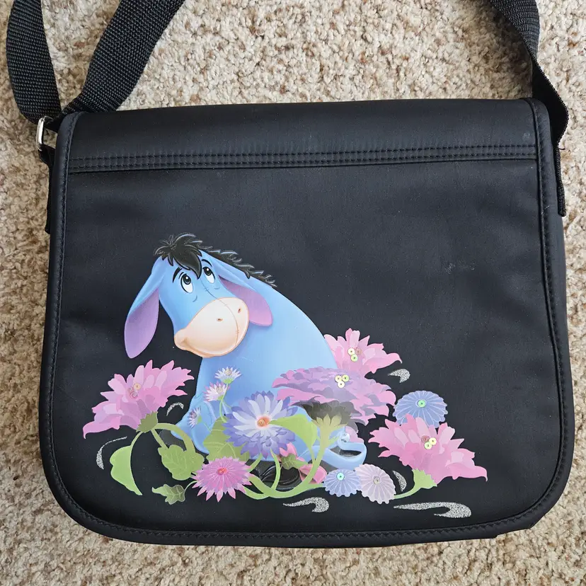 Disney Eeyore Black Messenger bag Purse 11” H X 12.5” W