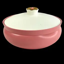 #01 Pink Avon Cotillion Powder Box With White Plastic Lid & Brass Finial. Pink Powder Puff. Unopened Cotillion Beauty Dust. A Vintage Vanity Must!