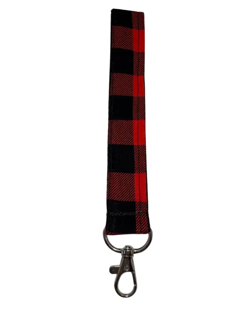Keychain Lanyard Key Holder Wristlet Red Buffalo Plaid Pattern NEW Handmade 7.5”