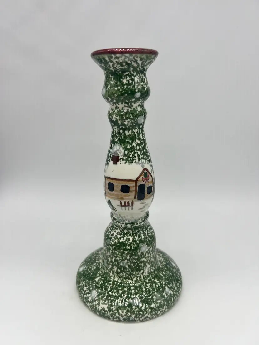 Winter Themed Ceramic Candlestick