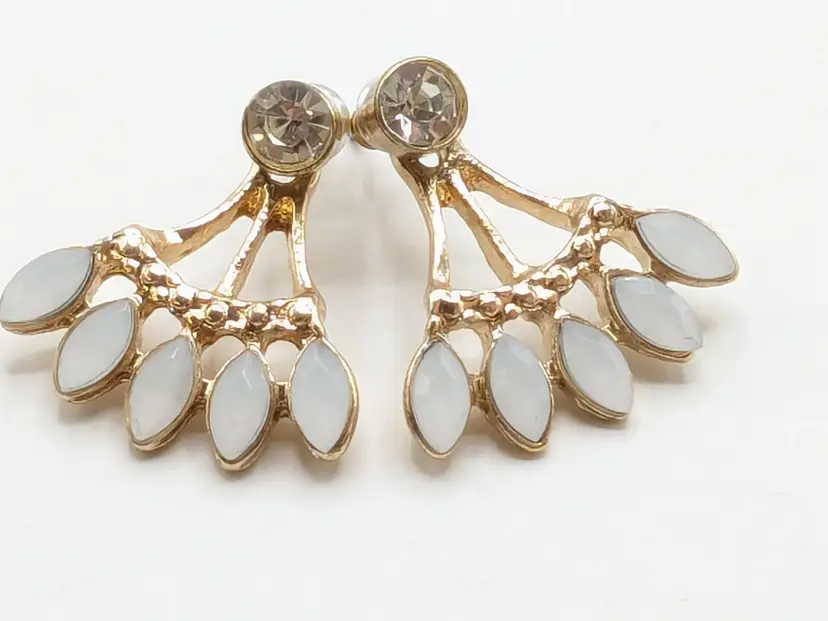 Gold Tone White Faceted Stones Pierced Earrings Convertible Jewelry