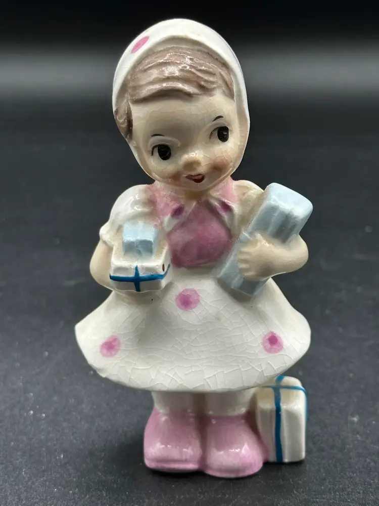 Vintage Ucagco Little Kerchief Girl Porcelain Figurine Presents Gifts Japan