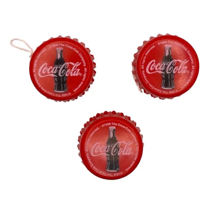 Rare 1998 Vintage Coca Cola Yo-Yos Set of 3 - Bottle Cap Shape Collectible