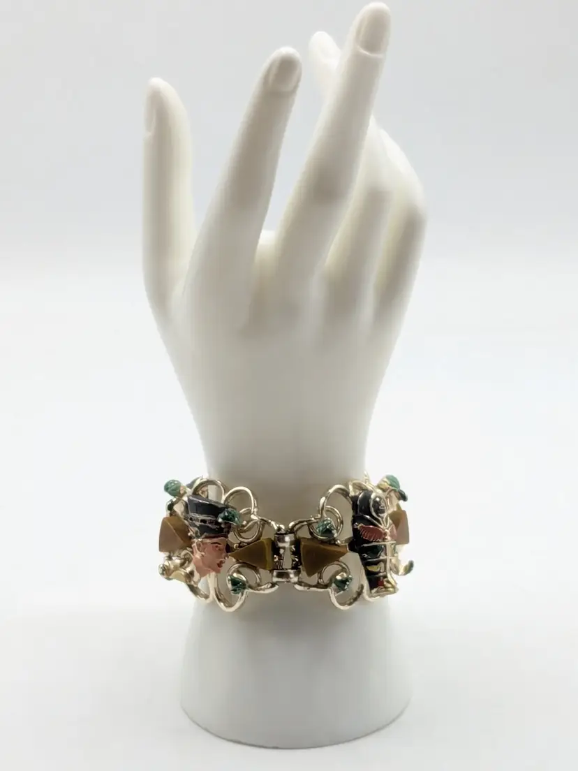 Vintage Hobe Unsigned Gold Tone Egyptian Revival Bracelet