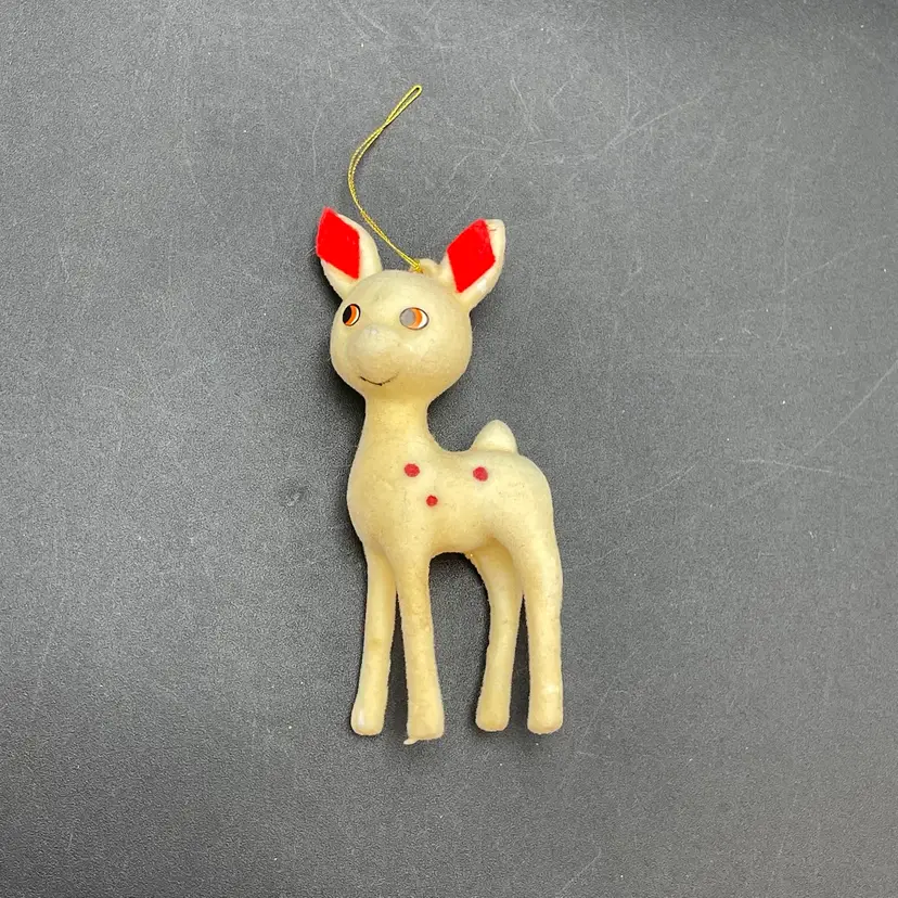 Flocked Deer Fawn Doe Christmas Ornament VTG Kitsch Kitschy Holiday Decor