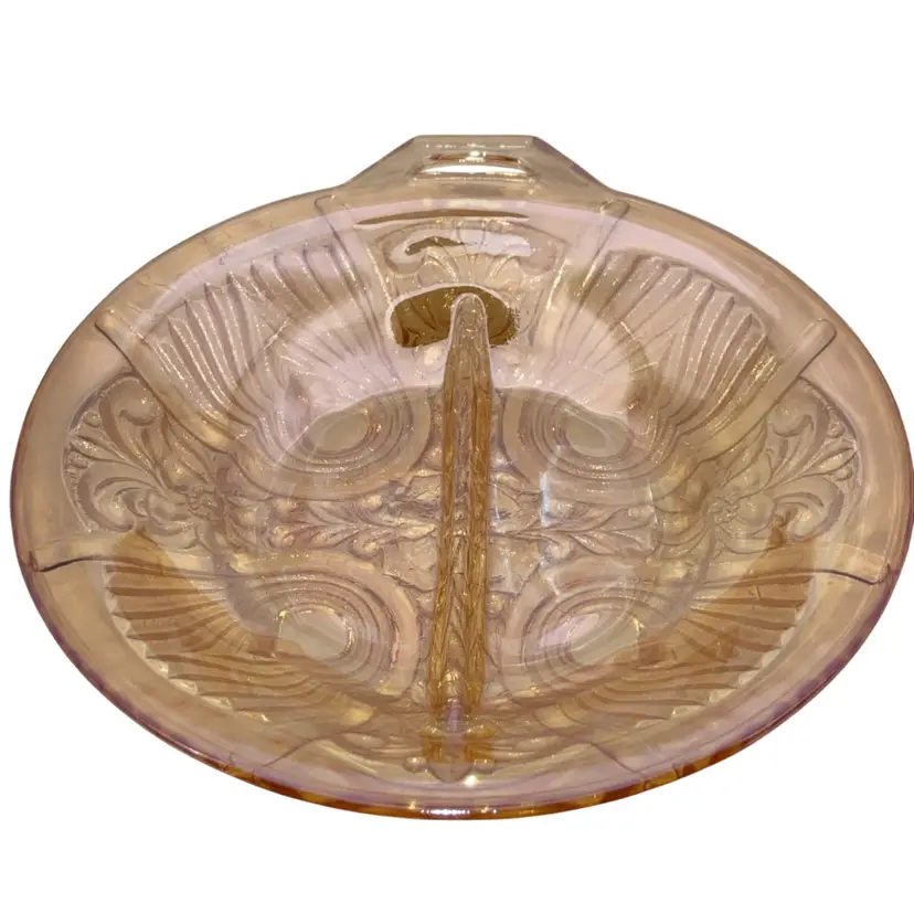 Iridescent Indiana Marigold Carnival Glass Killarney Pattern Divided Dish! 1 1/2” Tall 7 1/2” Wide!