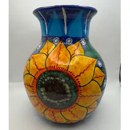 Sunflower Mexican Telavera Pottery Vase 8”