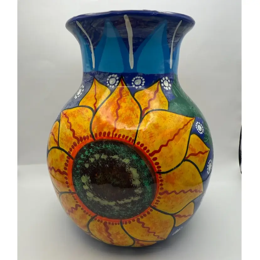 Sunflower Mexican Telavera Pottery Vase 8β