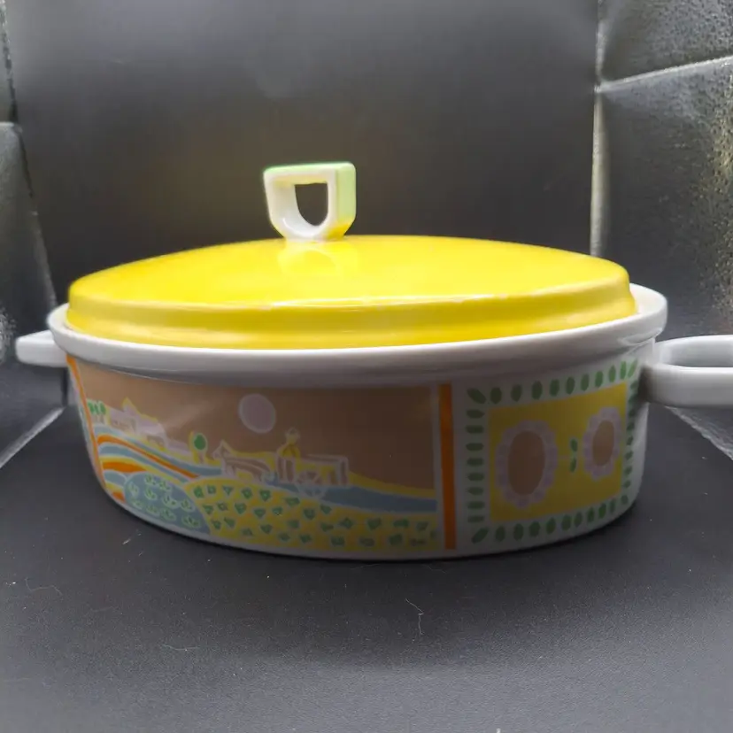Vintage The Little Farm by Shafford Porcelain Oval Casserole Dish With Lid