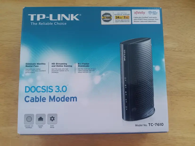 TP-Link DOCSIS 3.0 Cable Modem TC-7610 Gigabit Port Used Tested