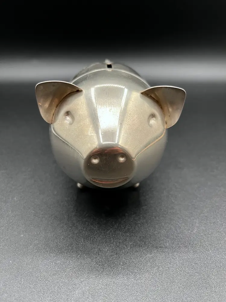 🐷 Silver Plated Metal Footed Pig Piggy Bank 🏦