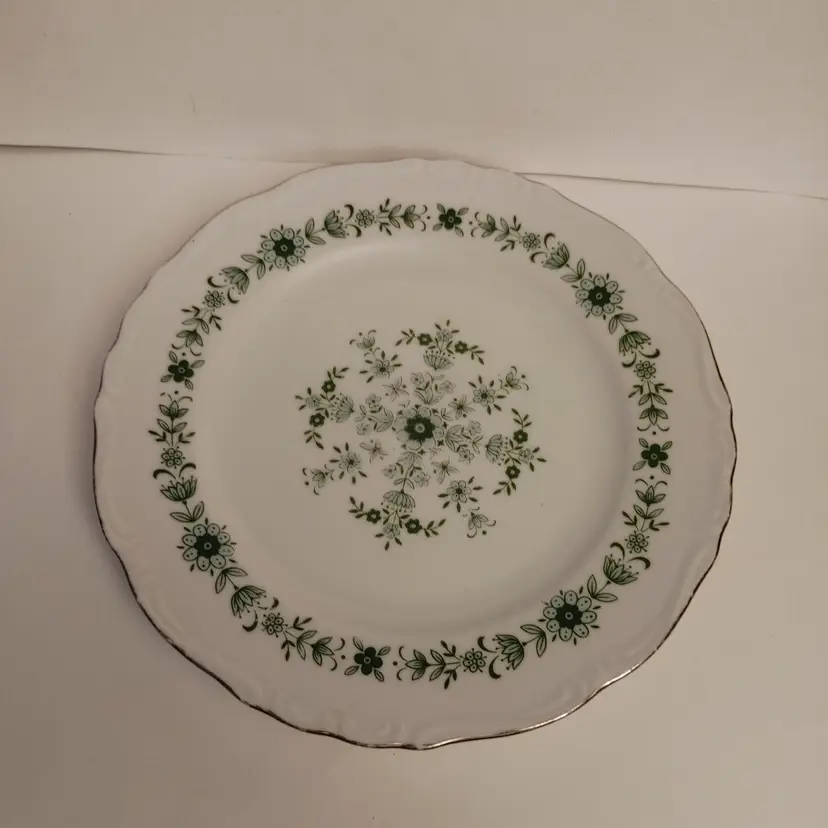 Harmony House Fine China Green Floral Plate. Made in Japan. 1952-70. No chips or cracks.