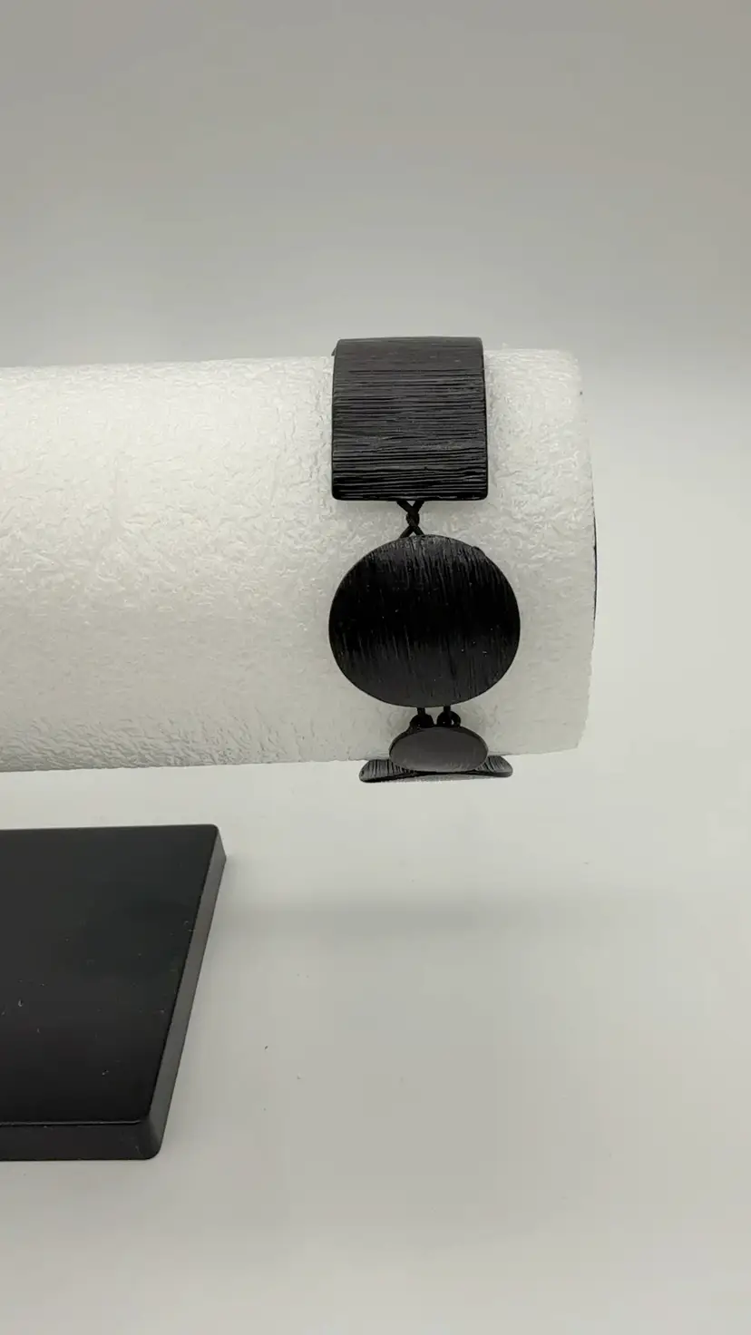 Vintage Black Round Rectangular Metal Disk Panel Elastic Stretch Bracelet OS